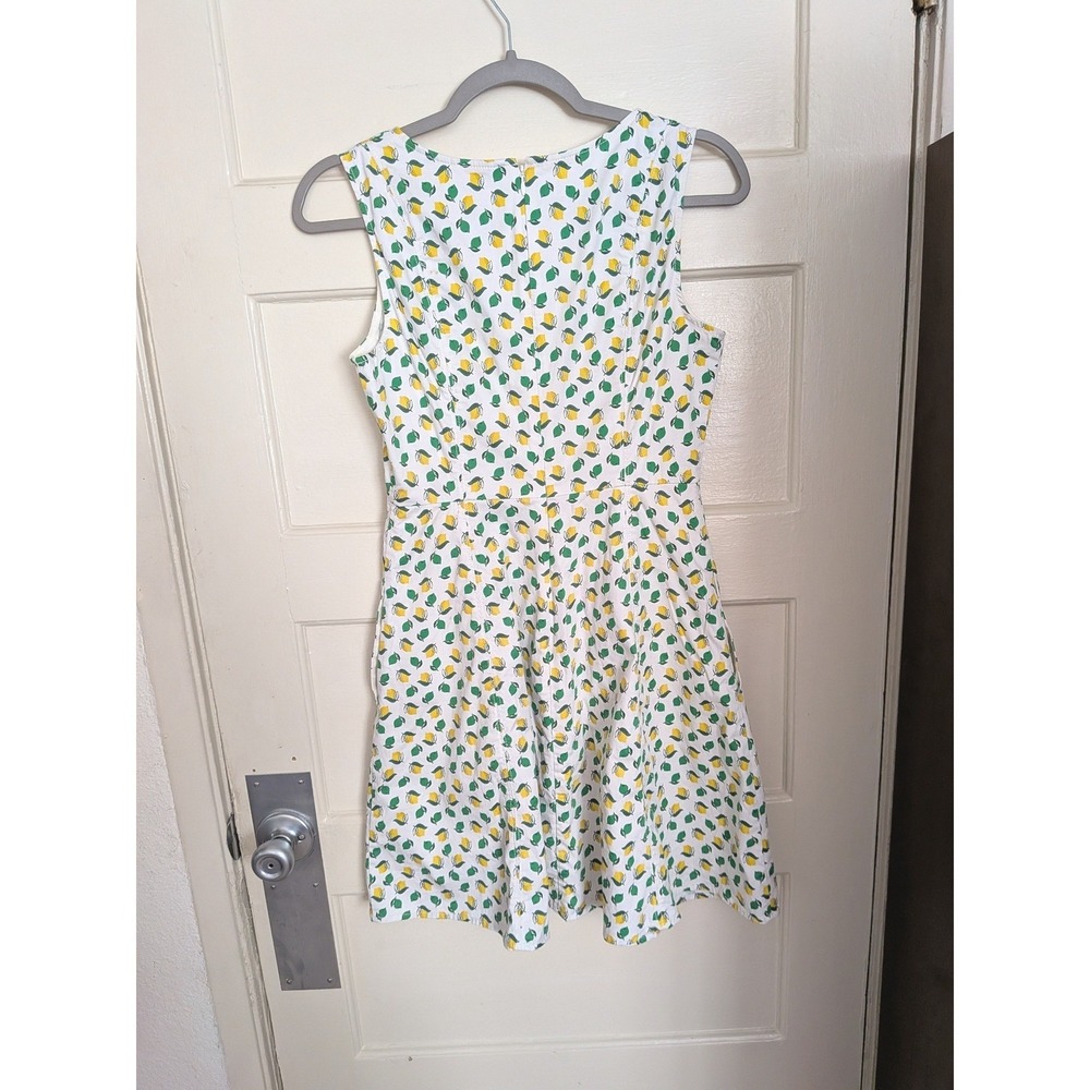 Boden Mischa Lemon Lime Print Fit and Flare Dress White Yellow Size 4P - Picture 6 of 7